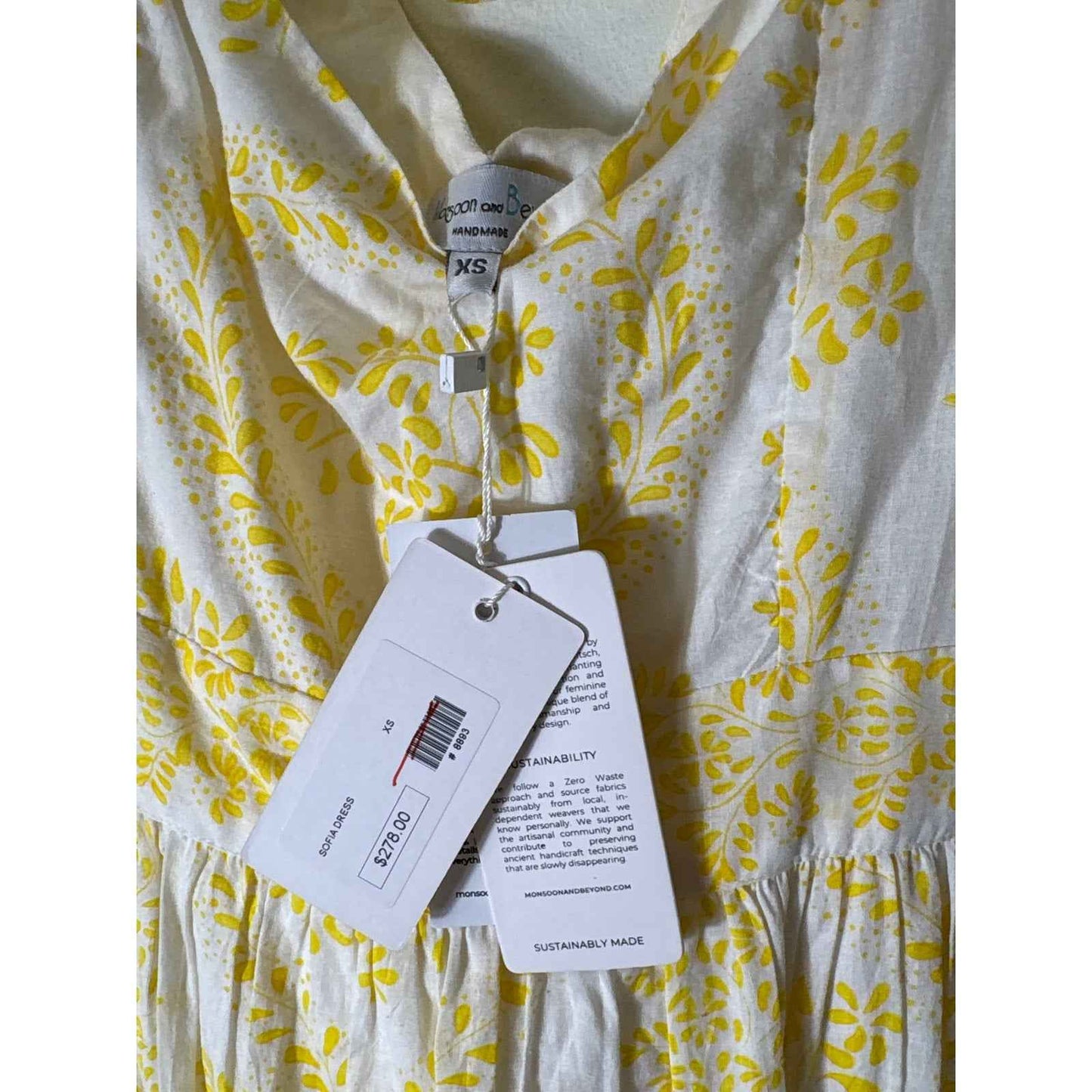 NWT Monsoon and Beyond Yellow and White Flutter Sleeve Maxi Dress Sz XS