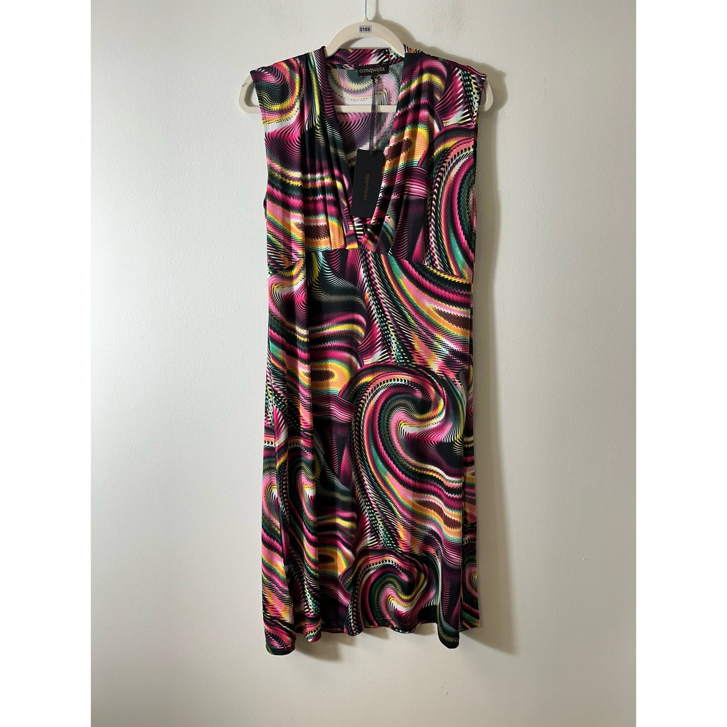 NWT Conquista Sleeveless Multi-colored Disco Patterned Midi Dress Sz 46/18