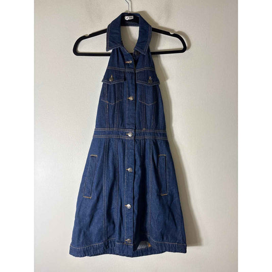 Future Collective Dark Denim Halter Knee Length Dress sz 4