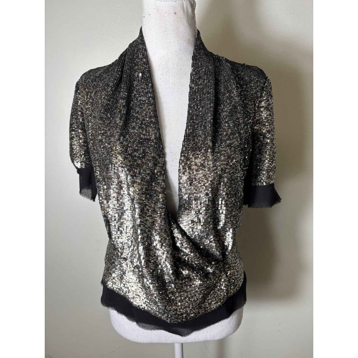 Derek Lam Silver Sequin Short Sleeve Top Sz 4