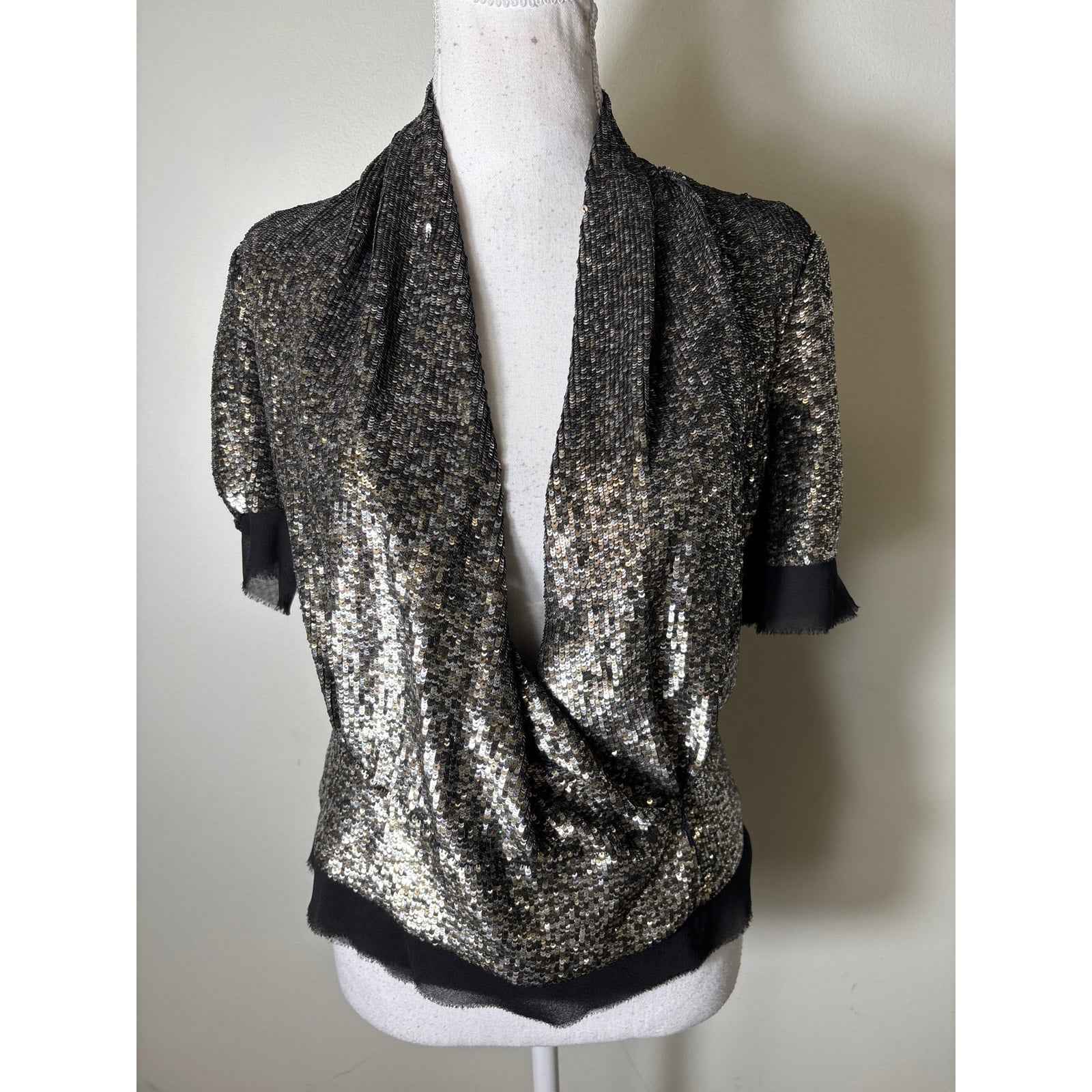 Derek Lam Silver Sequin Short Sleeve Top Sz 4