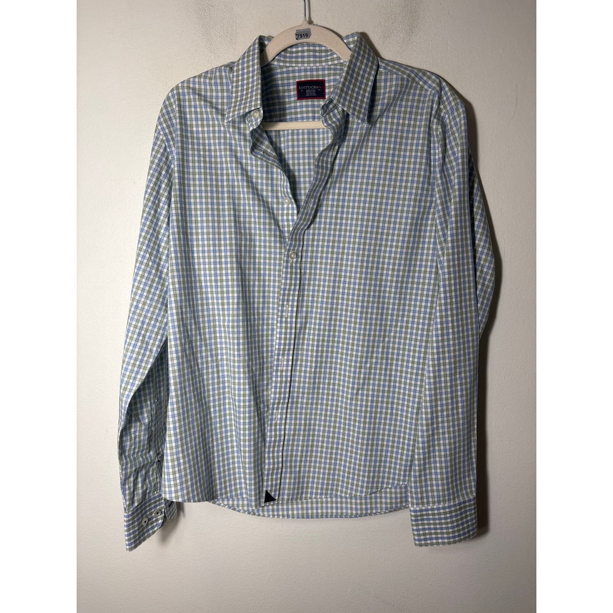 Men's Untuckit Green Blue Plaid Long Sleeve Button Down Shirt Sz M