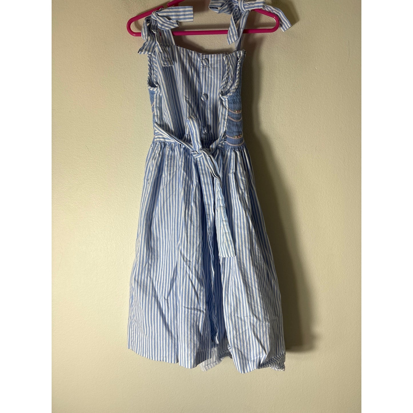 Girls Vintage Bois De Rose Blue & White striped Smocked dress Sz 6