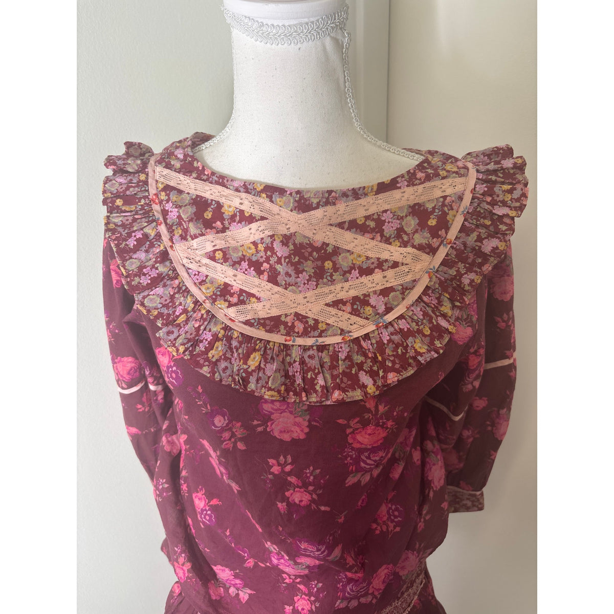 Loveshack Fancy Maroon Floral Cotton Skirt and Top Set Sz S