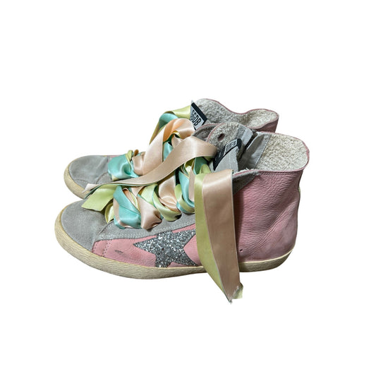 Golden Goose High Top Sneaker Gray and Pink Leather with Silver Star 40 (9.5-10)