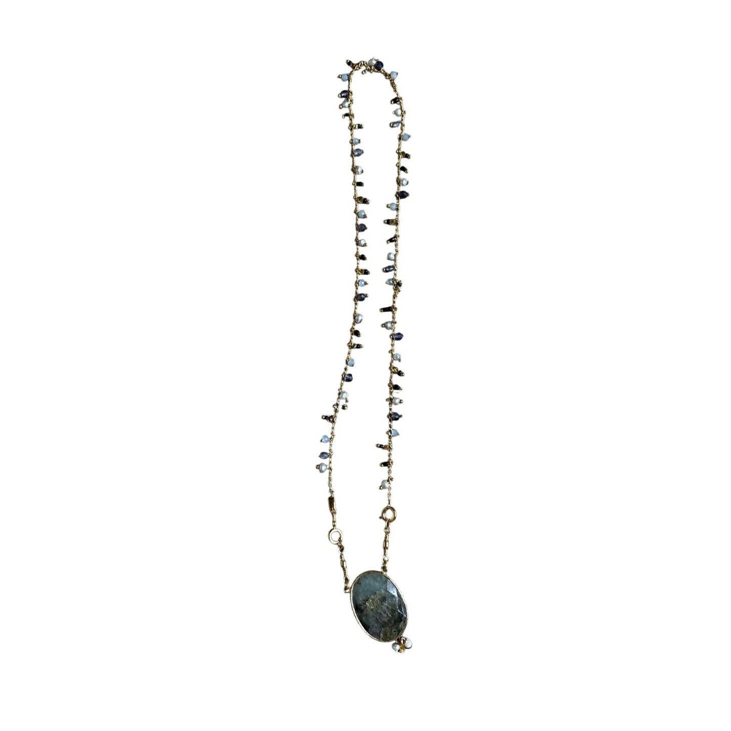 Gas Bijoux Beaded Necklace with Large Gray Stone
