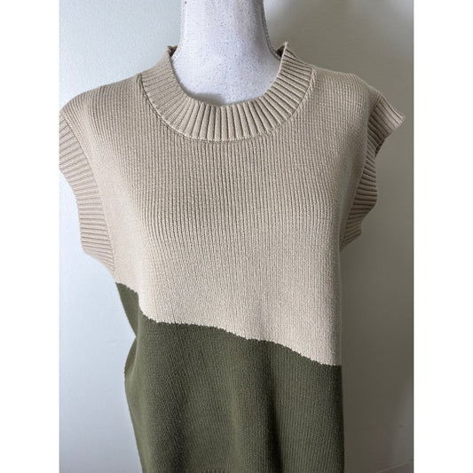 ARCAA Tan and Dark Green Colorblock Sleeveless Knit Sweater and Pants Set Sz XS
