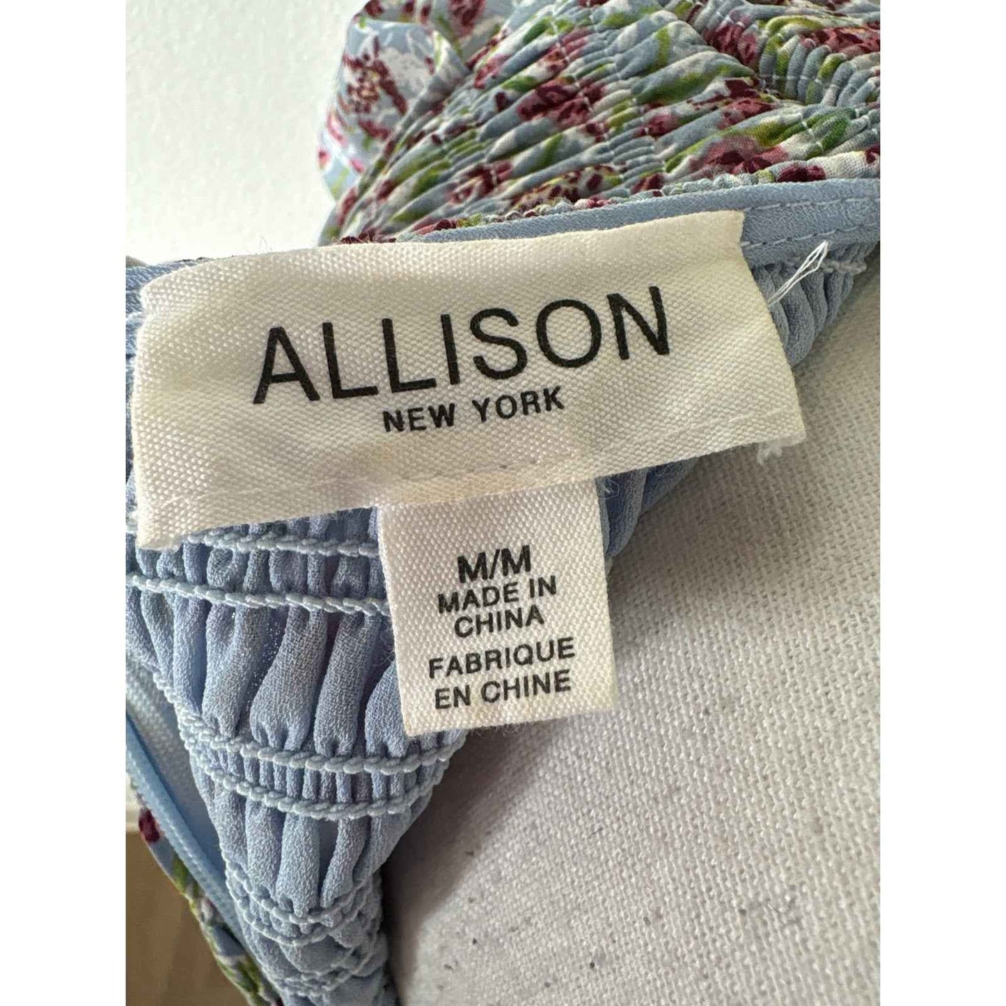 Allison New York Light Blue Floral Long Puff Sleeve Knee Length Sz M