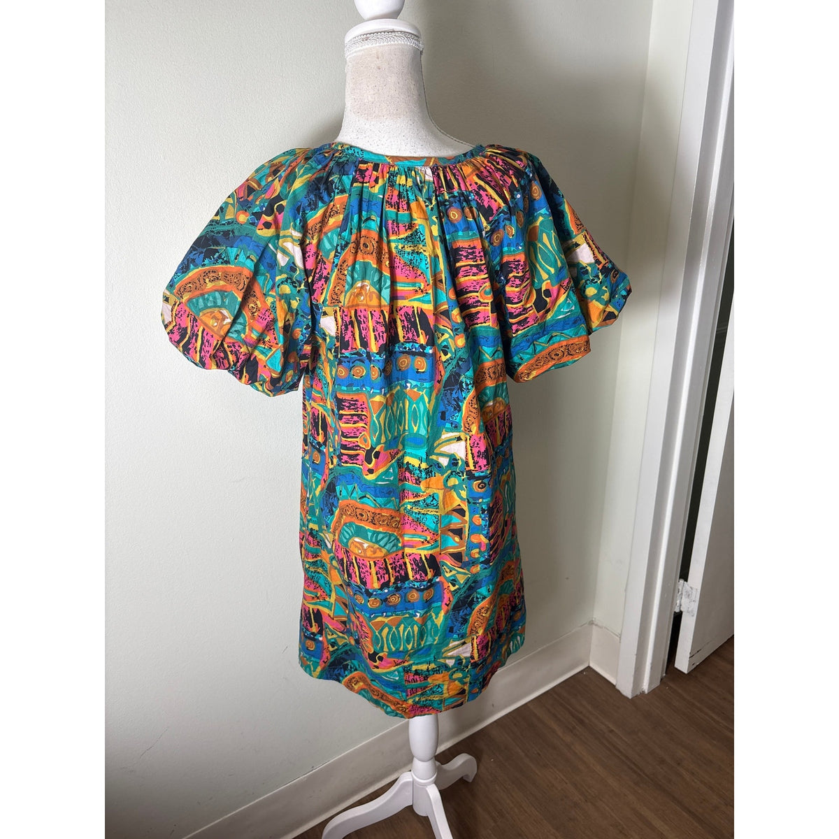Cleobella Mulitcolor Half Puff Sleeve Button Up Knee Length Dress Sz L