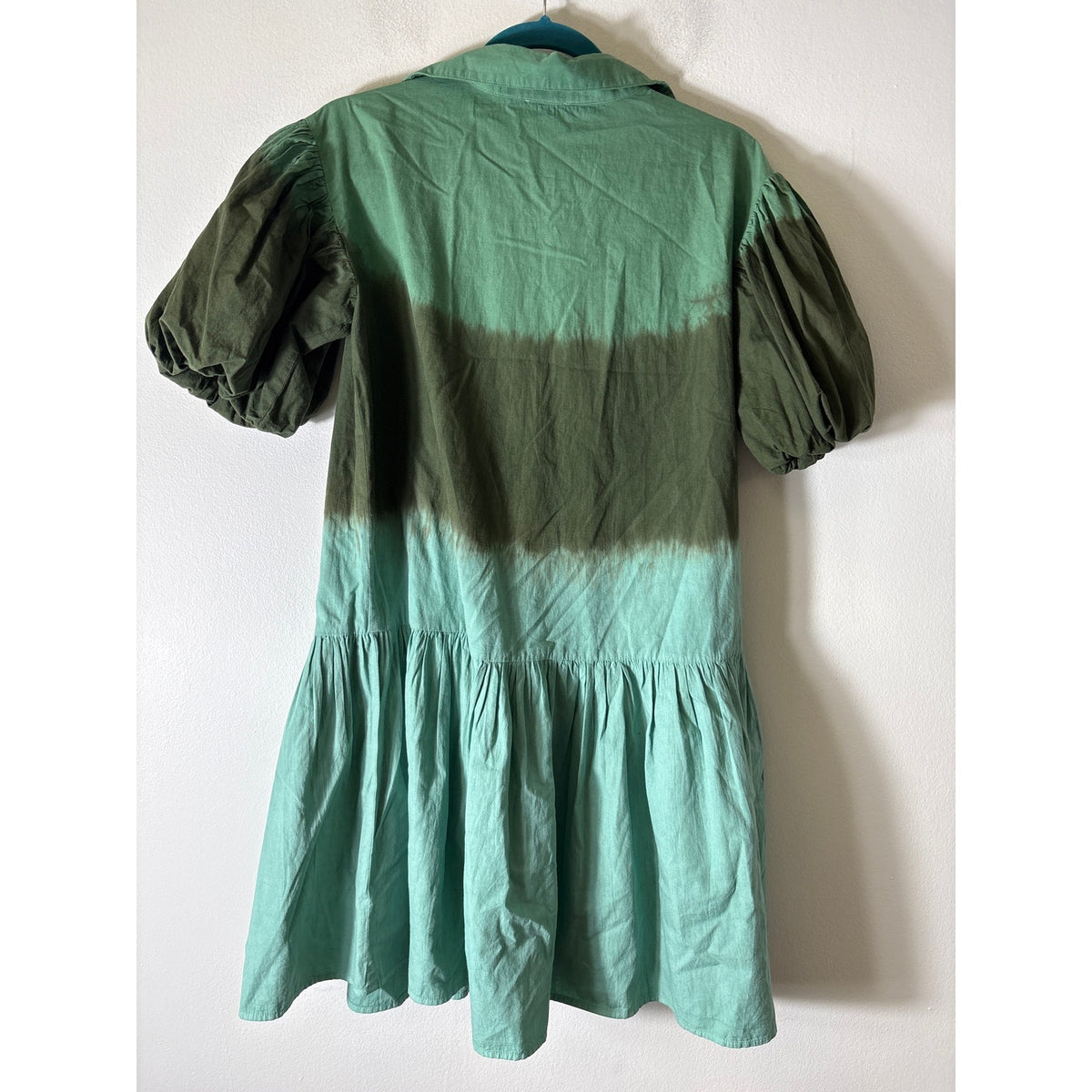 WKND Green Hombre Short Puff Sleeve Cotton Mini Dress Sz S