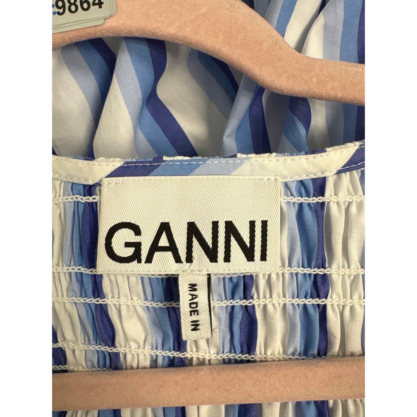 Ganni Blue Striped Long Sleeve Maxi Dress Sz 34 (2)