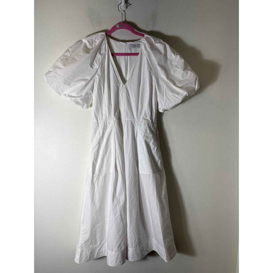 Rebecca Valance Crisp White Short Puff Sleeve A-Line Dress Sz 6
