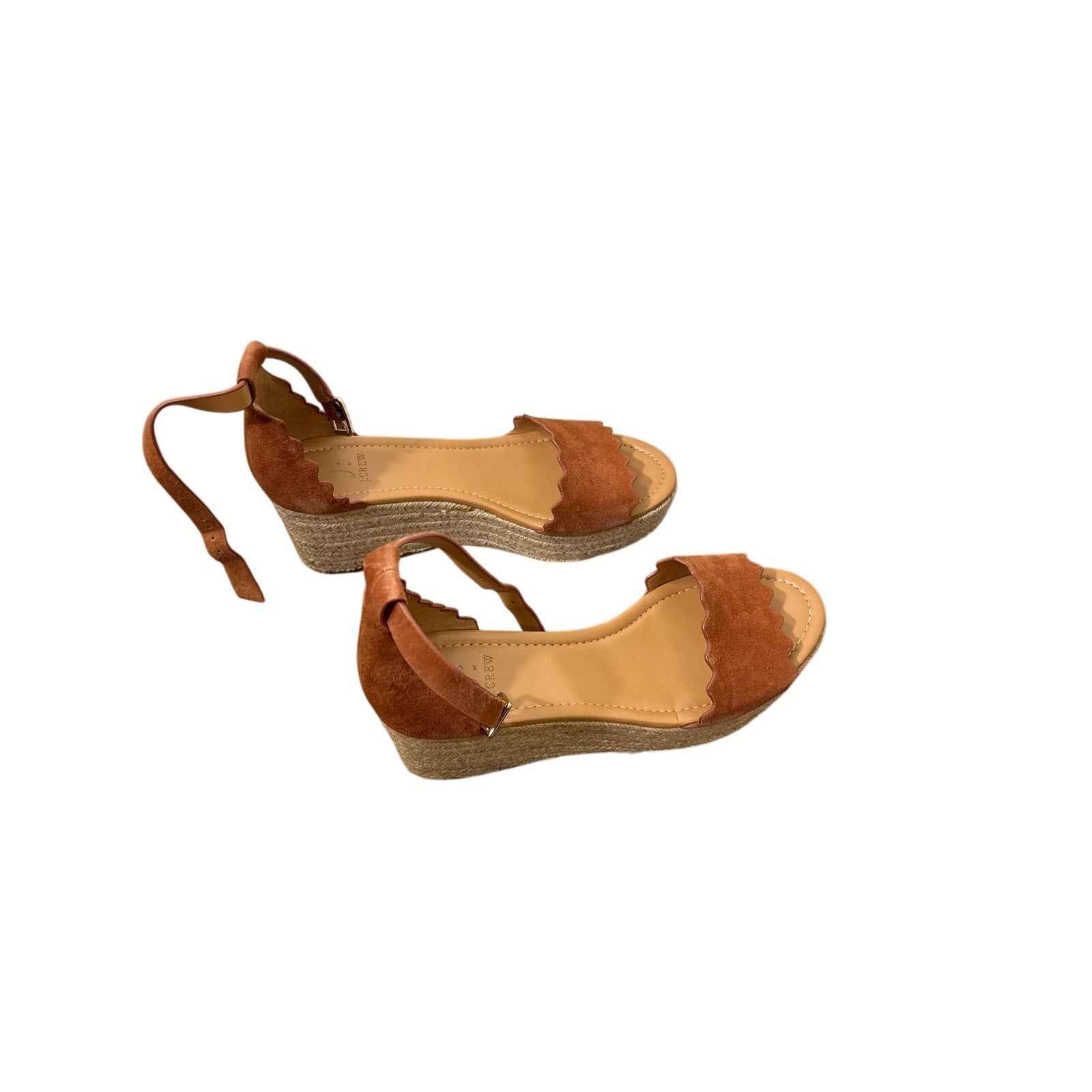 New J.Crew Borwn Suede Raffia Wedges Sz 8.5