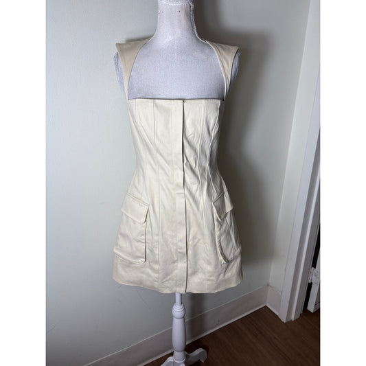 L'academie Cream Structured Front Pocket Mini Dress Sz S