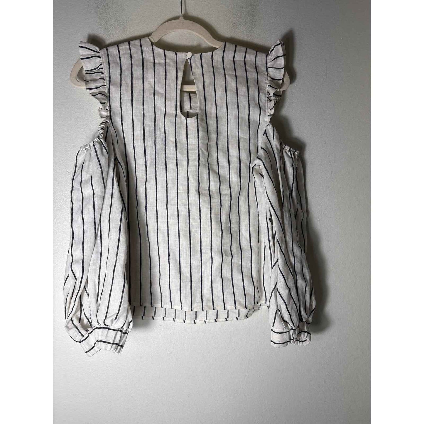 NWT Allen Schwartz White NAvy Stripe Long Sleeve Linen Cold Shoulder Sz S