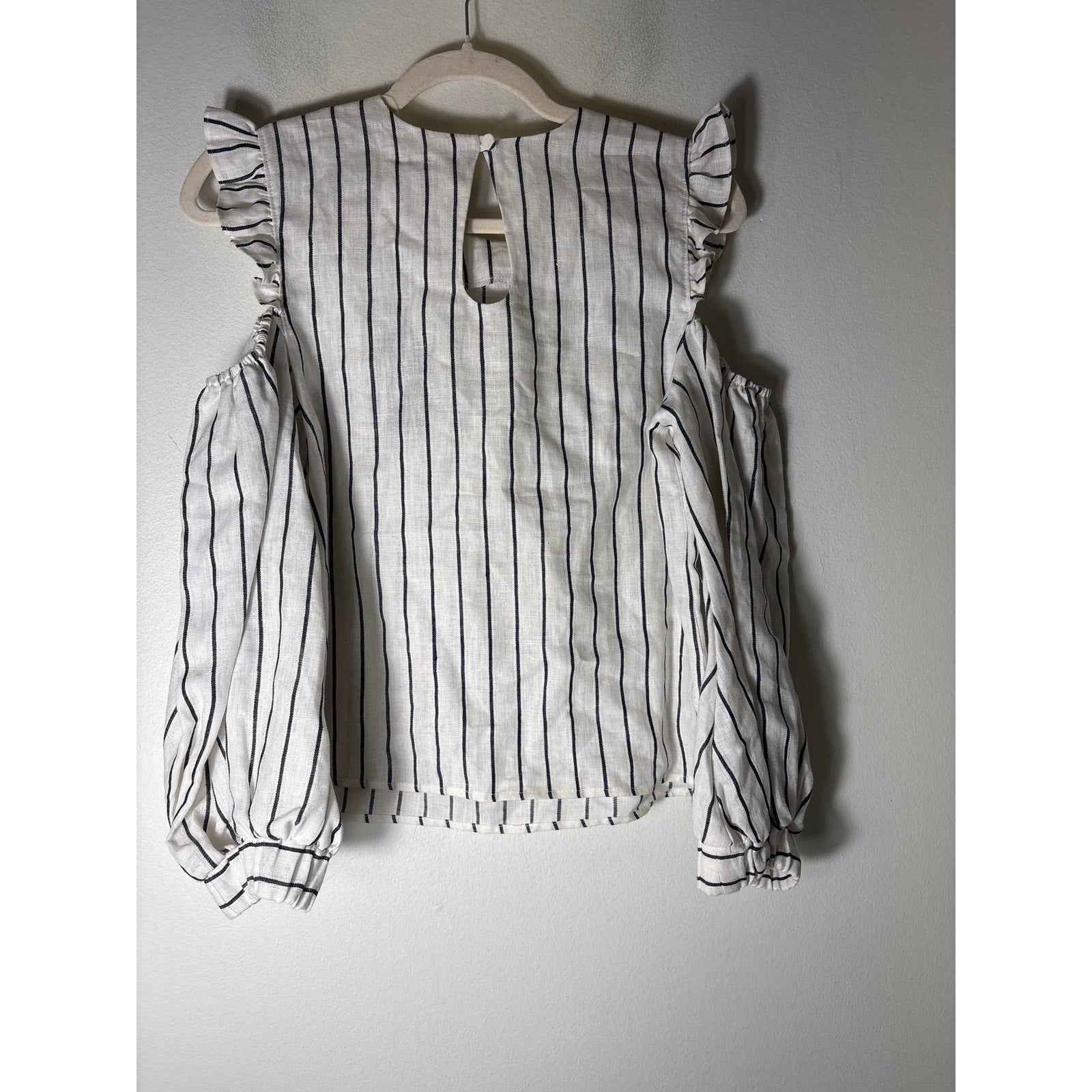 NWT Allen Schwartz White NAvy Stripe Long Sleeve Linen Cold Shoulder Sz S