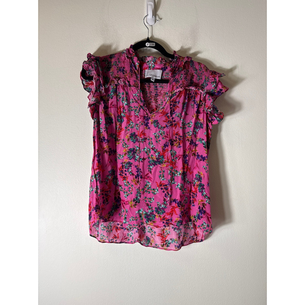 Gilner Farrar Dark Pink Floral Flutter Sleeve Top Sz M