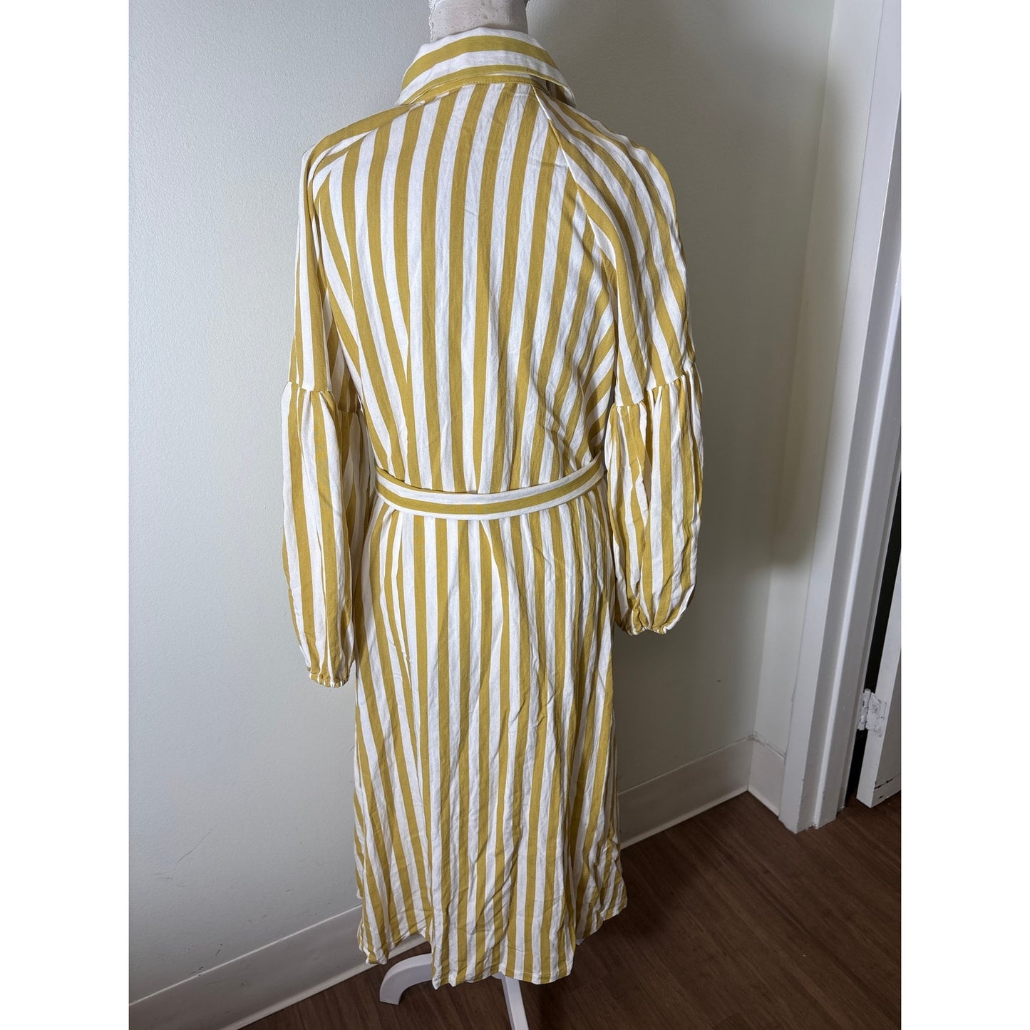 Jacquie The Label Green and White Stripe Button Up Belted Maxi Dress Sz L