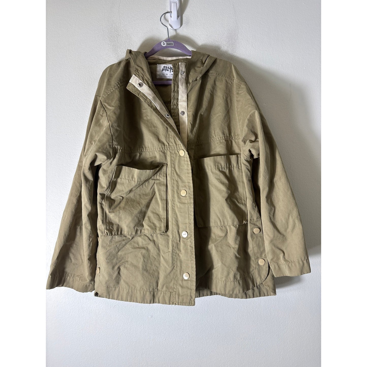 Girls Zara Khaki Green Snap Front Hooded Jacket Sz 10