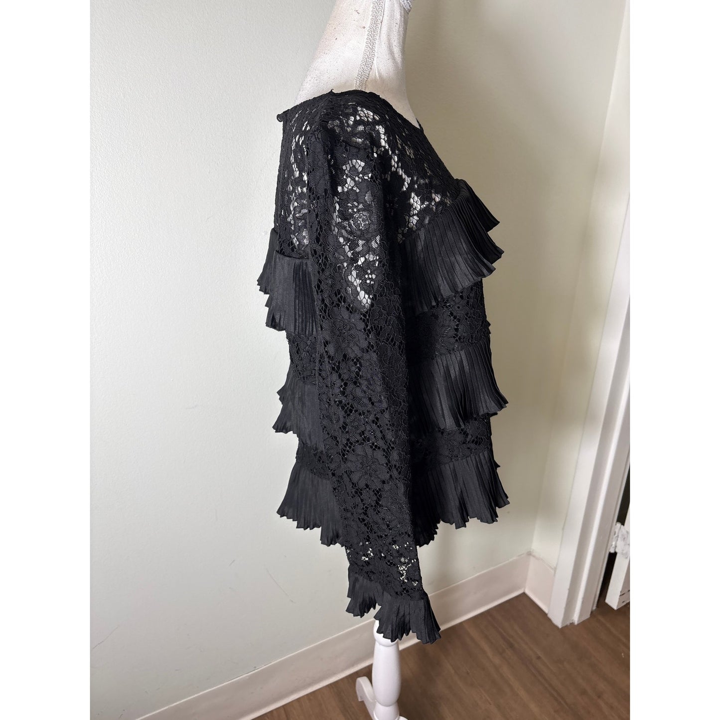 NWT J. Crew Black Long Sleeve Lace and Ruffle Top Sz 12