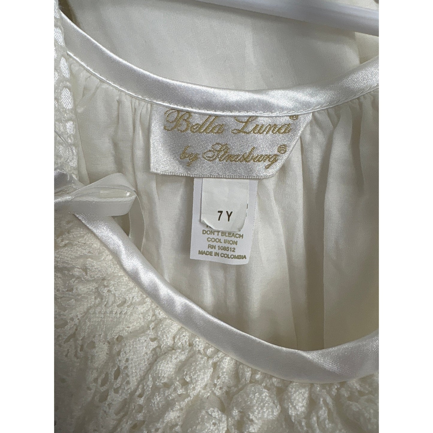Girls Vintage Bella Luna White Sleeveles Cotton Dress With Crochet Lace Collar