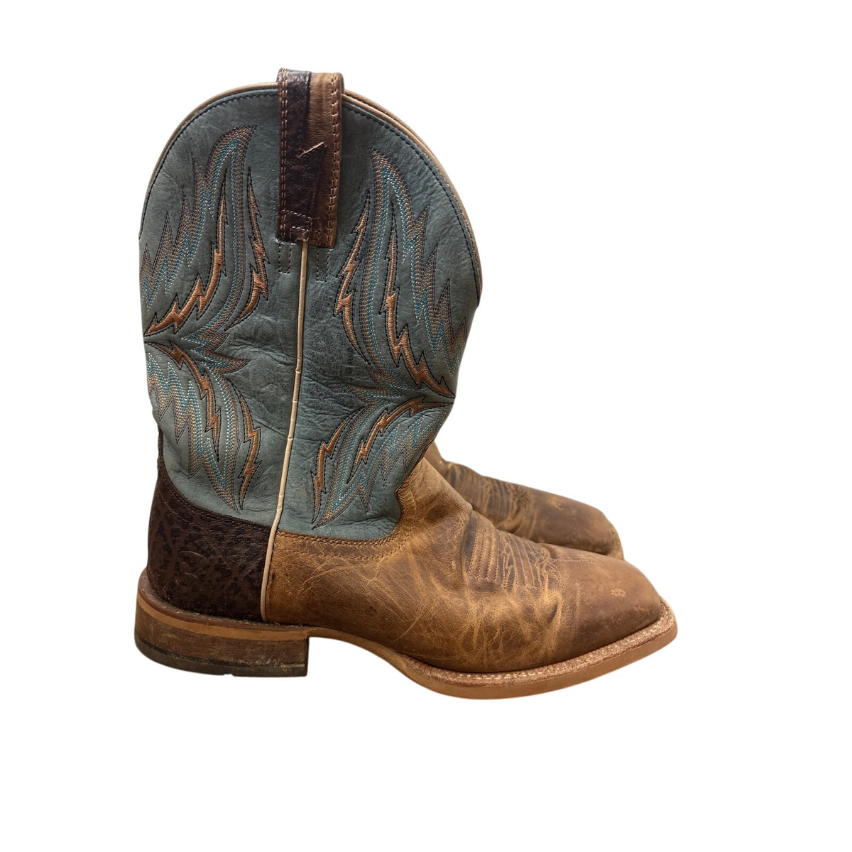 Mens Ariat Teal and Brown Leather Cowboy Boots Sz 10.5