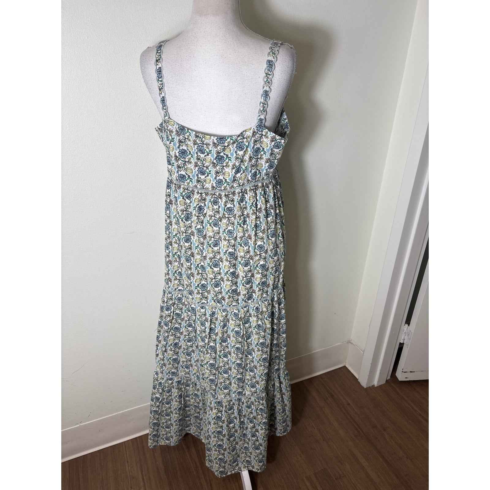 Ro's Garden Lattice Floral Blue & Yellow Dress Sz M