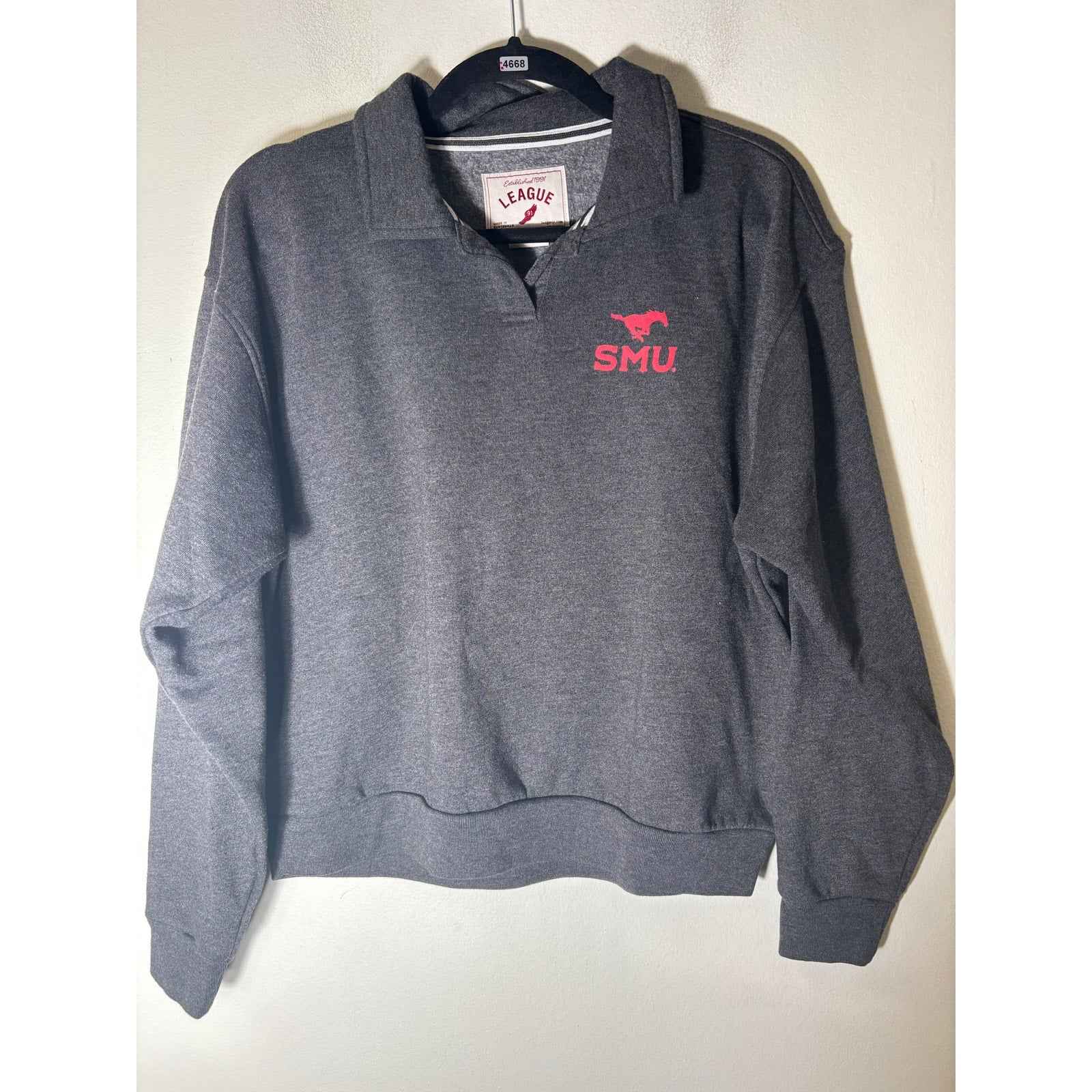 League 91 SMU Gray Fleece Pullover Sz L