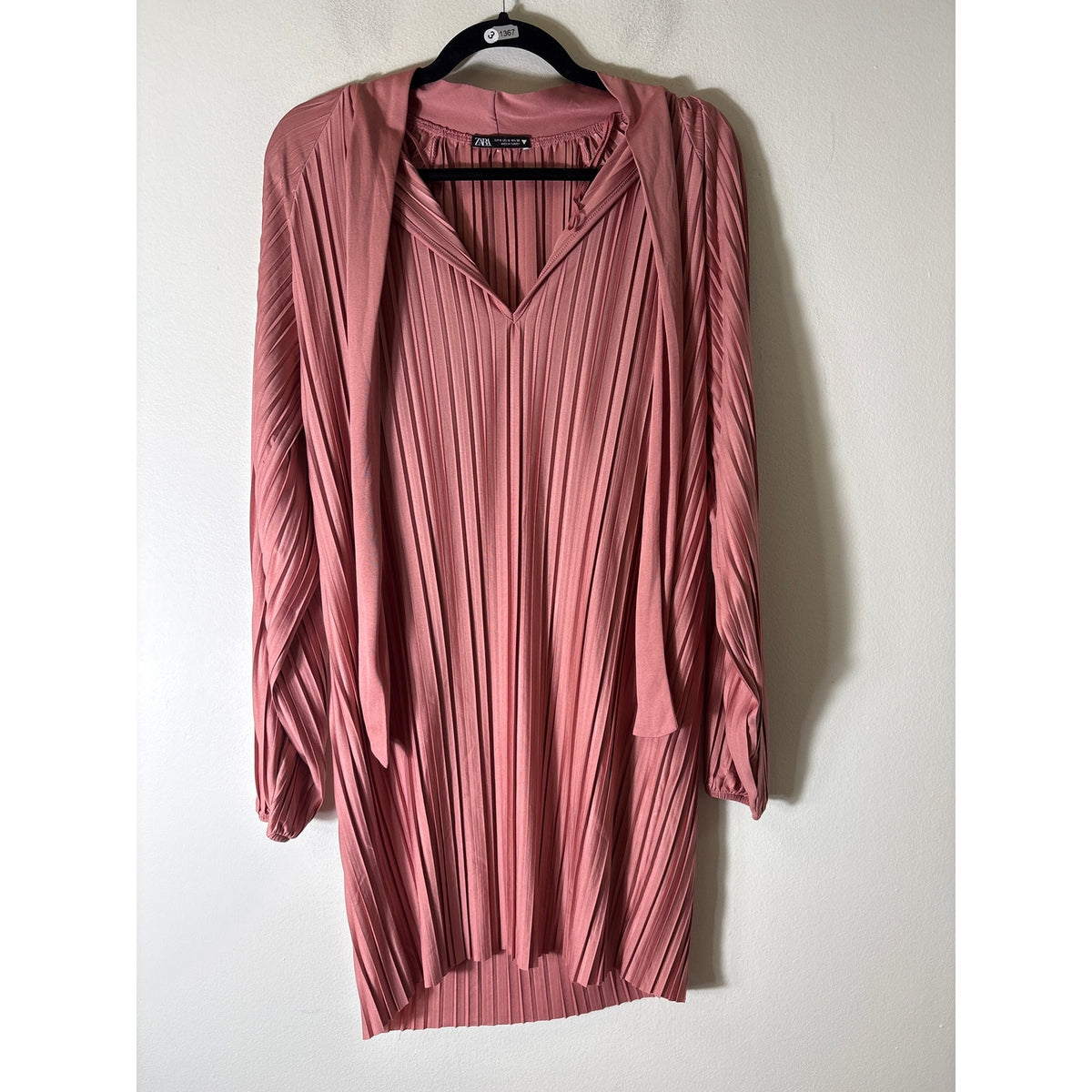 Zara Dusty Rose Pleated Long Sleeve Knee Length Dress Sz S