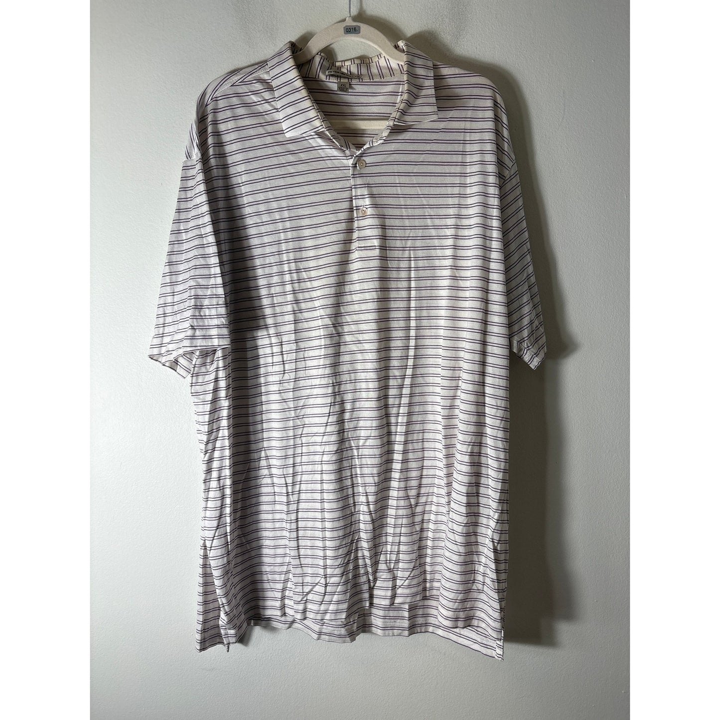 Mens Peter Millar White Purple Stripe Short Sleeve Polo Style Shirt Sz XXL