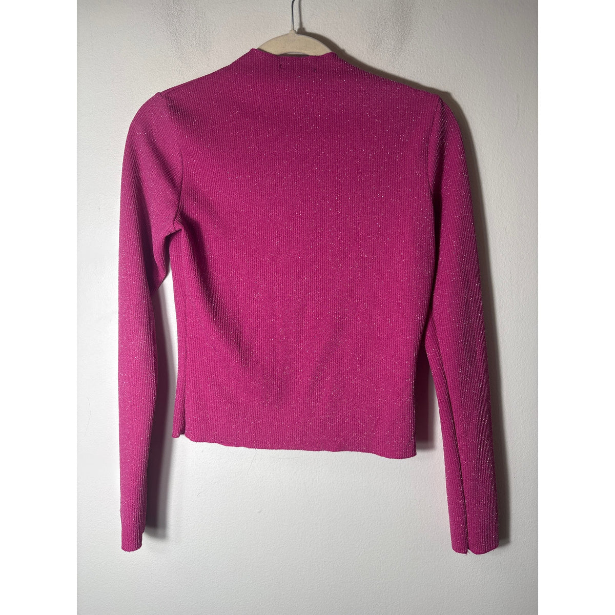 Aqua Hot Pink Long Sleeve Sparkly Funnel Neck Top Sz M