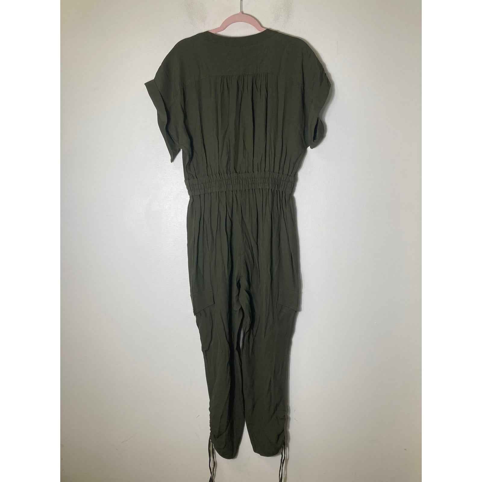 Parker Hunter Green Short Sleeve Cargo Style Viscose Jumpsuit Sz 8