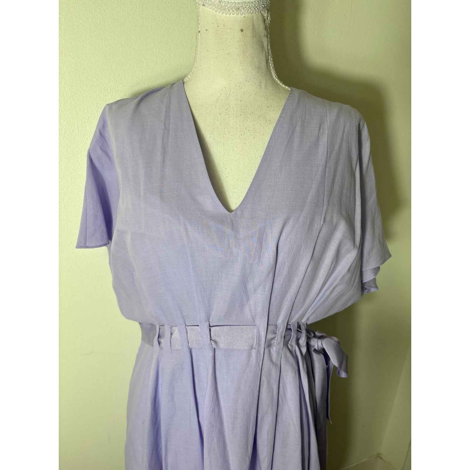 Pearl Lavendar V Neck Ribbon Tie Waist Maxi Dress Sz 6