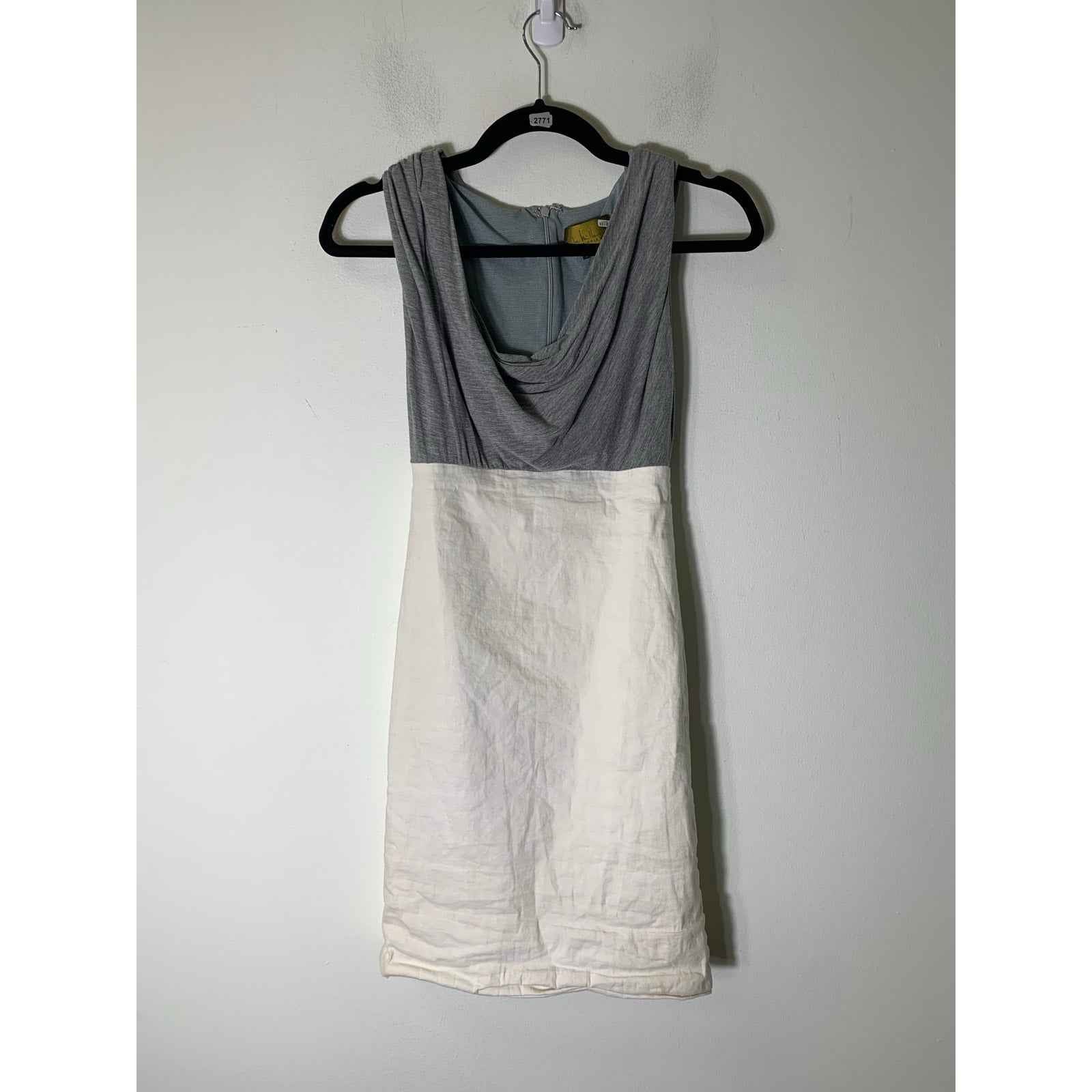 Nicole Miller Gray White Mixed Media Color Block Knee Length Sleeveless Dress sZ 2