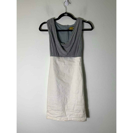 Nicole Miller Gray White Mixed Media Color Block Knee Length Sleeveless Dress sZ 2
