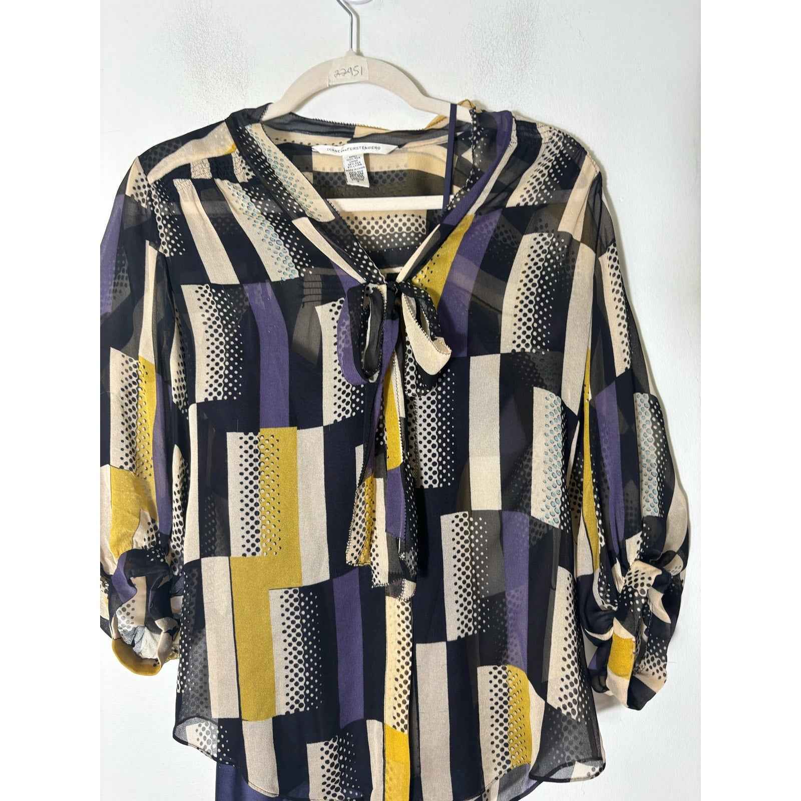 Diane Von Furstenberg Multicolored 3/4 Sleeve Silk Top Sz 2
