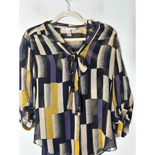 Diane Von Furstenberg Multicolored 3/4 Sleeve Silk Top Sz 2