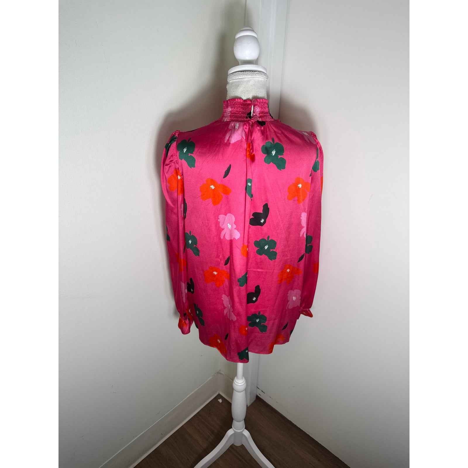Tucker Bright Pink with Orange And Green Flowers Blouse Sz XL
