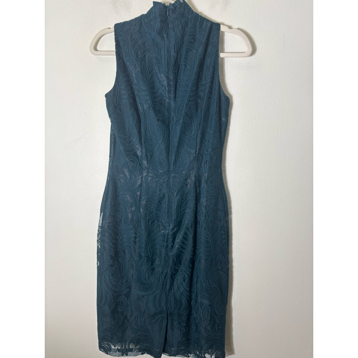 Antonio Melani Deep Green Sleeveless High Collar Midi Sheath Dress Sz 0