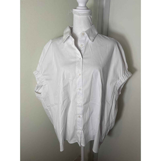 Pearl by Lela Rose White Sleeveless Button Up Cotton Shirt Sz M