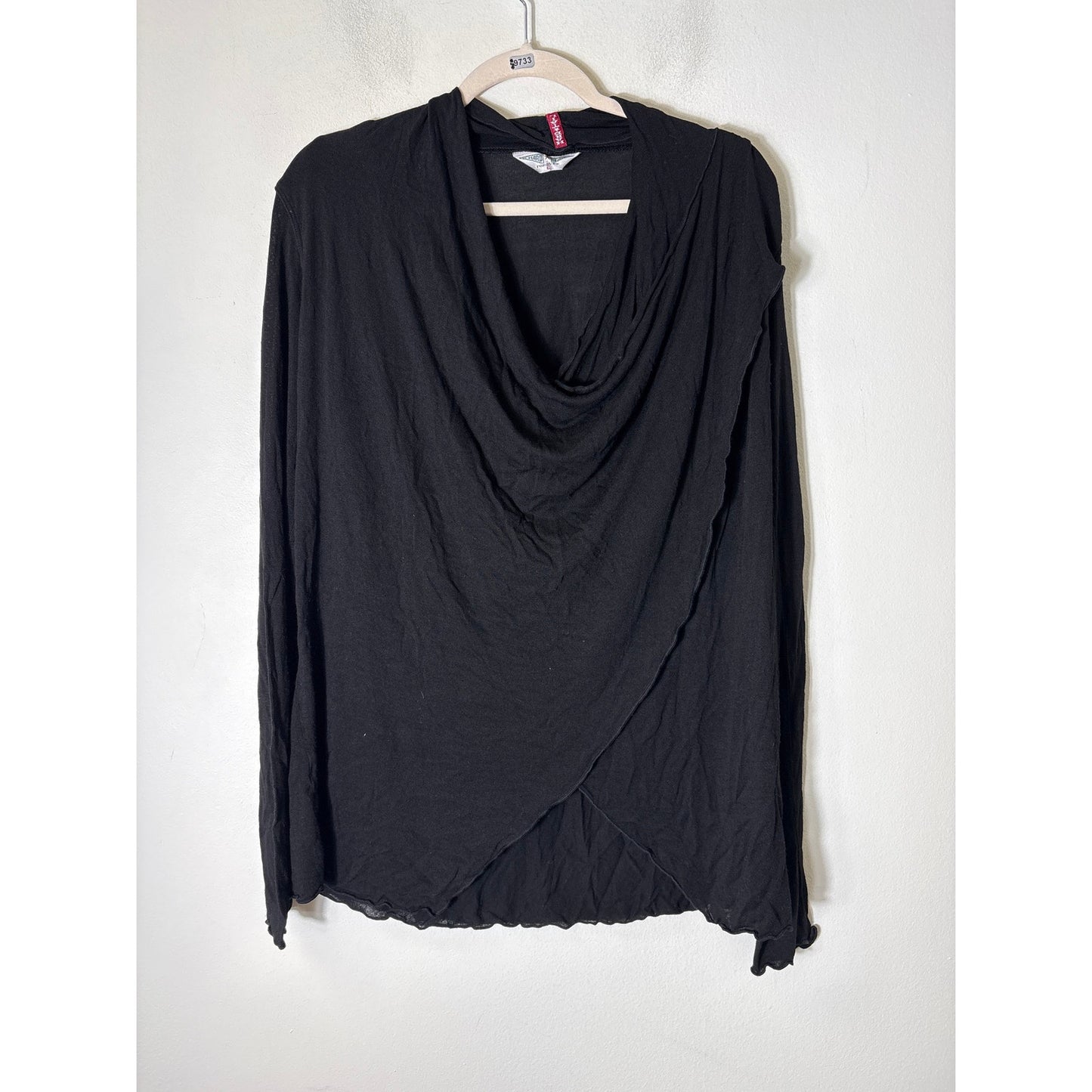 Hard Tail Black Long Sleeve Layered Wrap Athletic Top Sz L