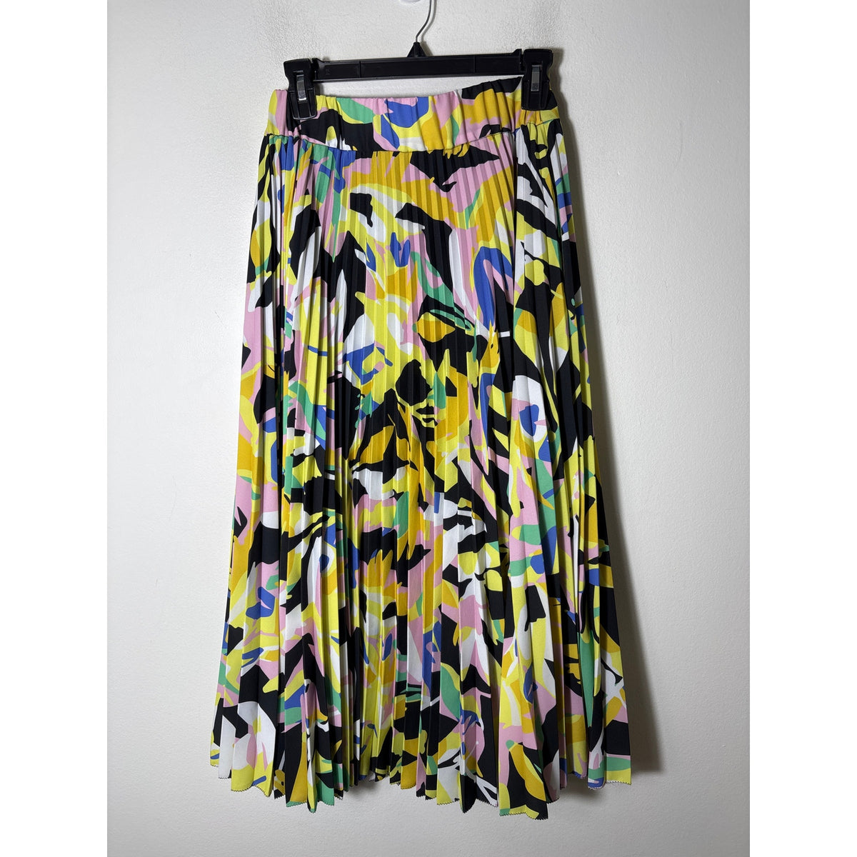 Crosby Yellow and Black Floral Accordian Pleat Skirt Sz S