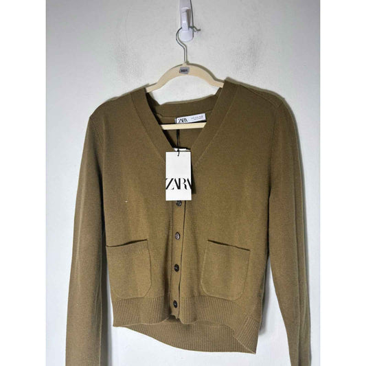 NWT Zara Army Green Wool Long Sleeve Cardigan Sz M