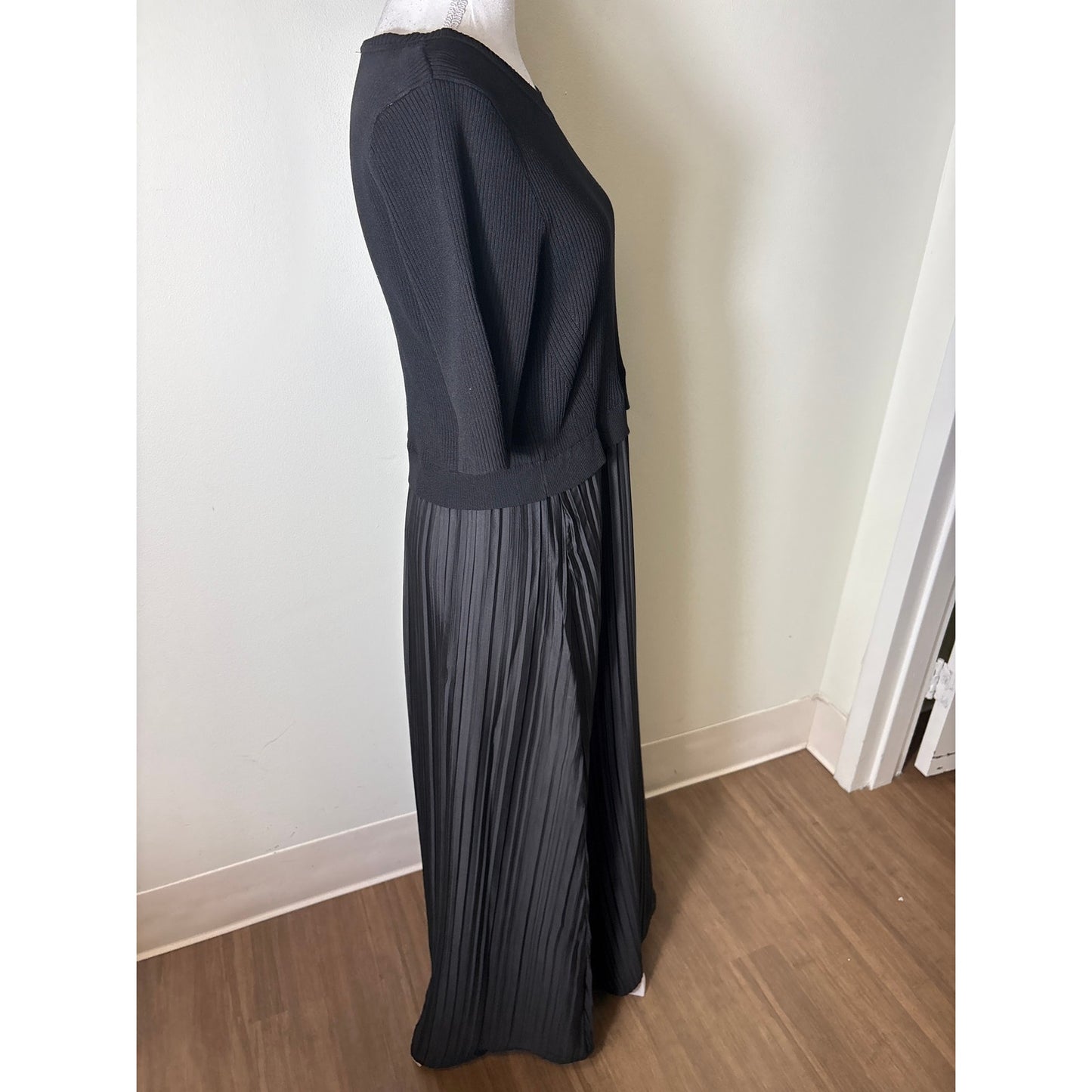 Nanette Lepore Black Half Sleeve Mixed Media Maxi Dress Sz L
