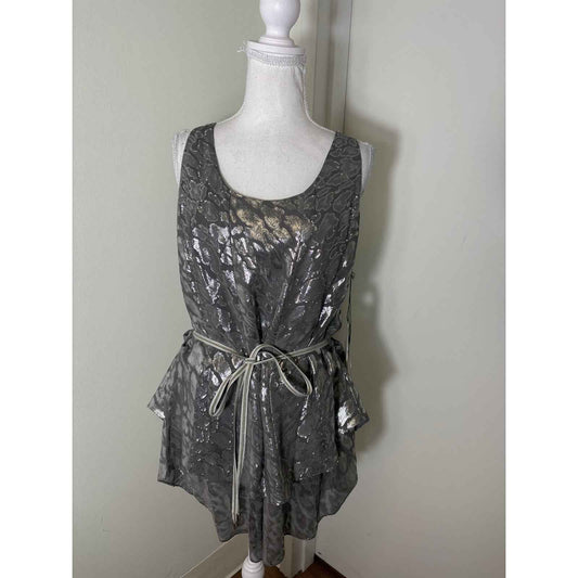 NWT Etcetera Gray Silver Sleeveless Layered Cocktail Top Sz 14