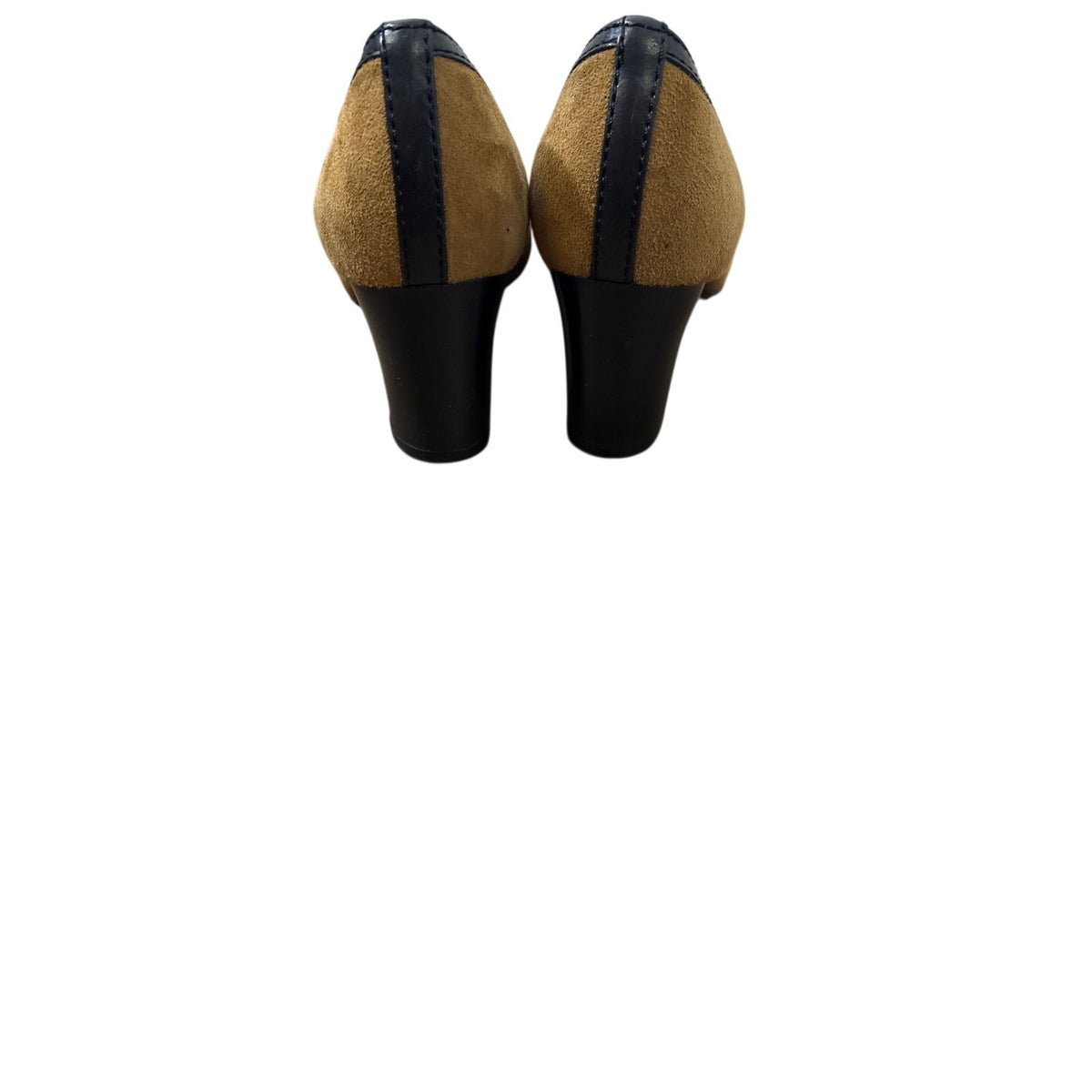 Tory Burch Brown Suede Gold Emblom Heels Sz 8
