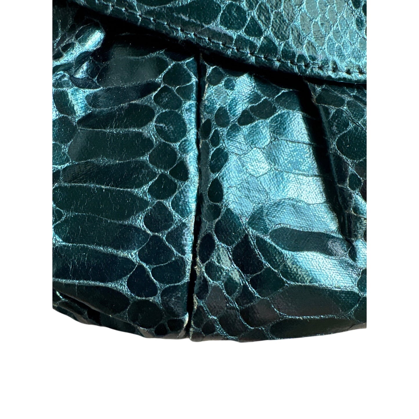 Carlos Falchi Dark Green Metallic Snake Skin Crossobody /Clutch Purse Sz 10"x6"