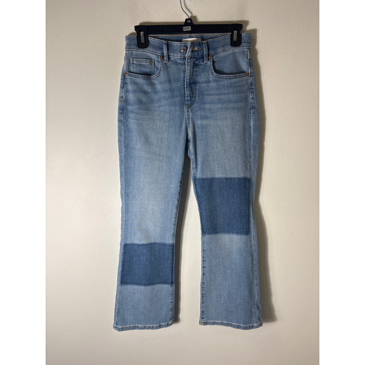 Ann Taylor Loft Light Wash Patchwork The Kick Crop Blue Jeans Sz 4