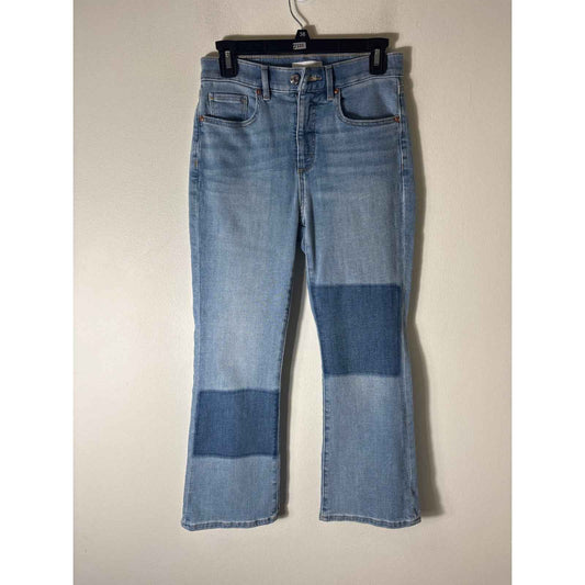 Ann Taylor Loft Light Wash Patchwork The Kick Crop Blue Jeans Sz 4