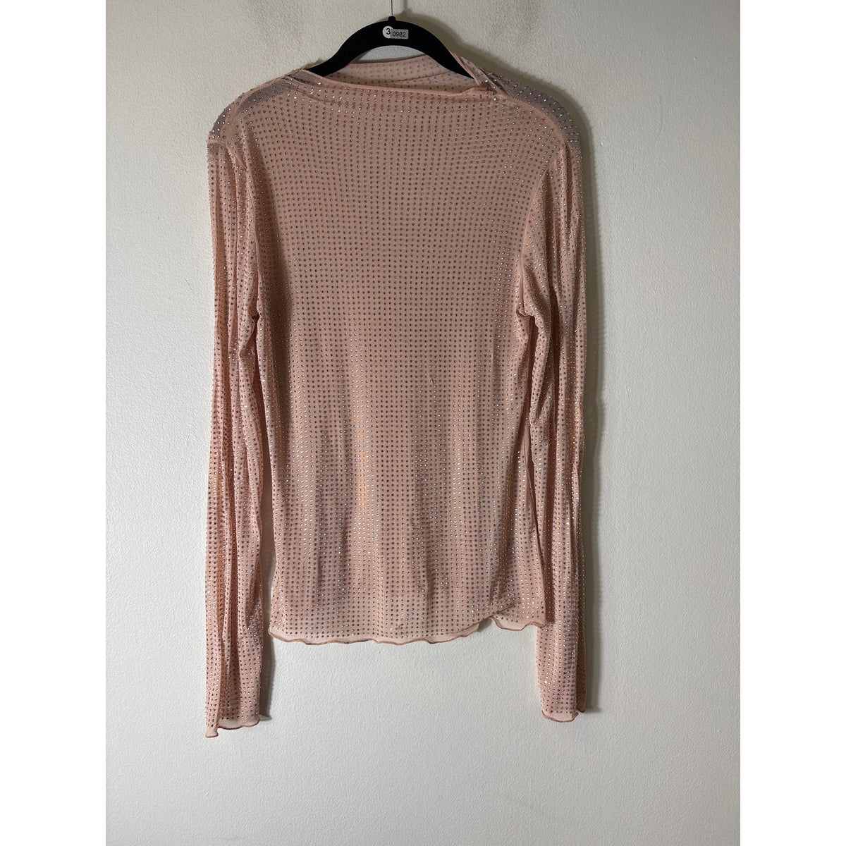 Free People Blush Pink Long Sleeve Beaded Mesh Shirt Sz S